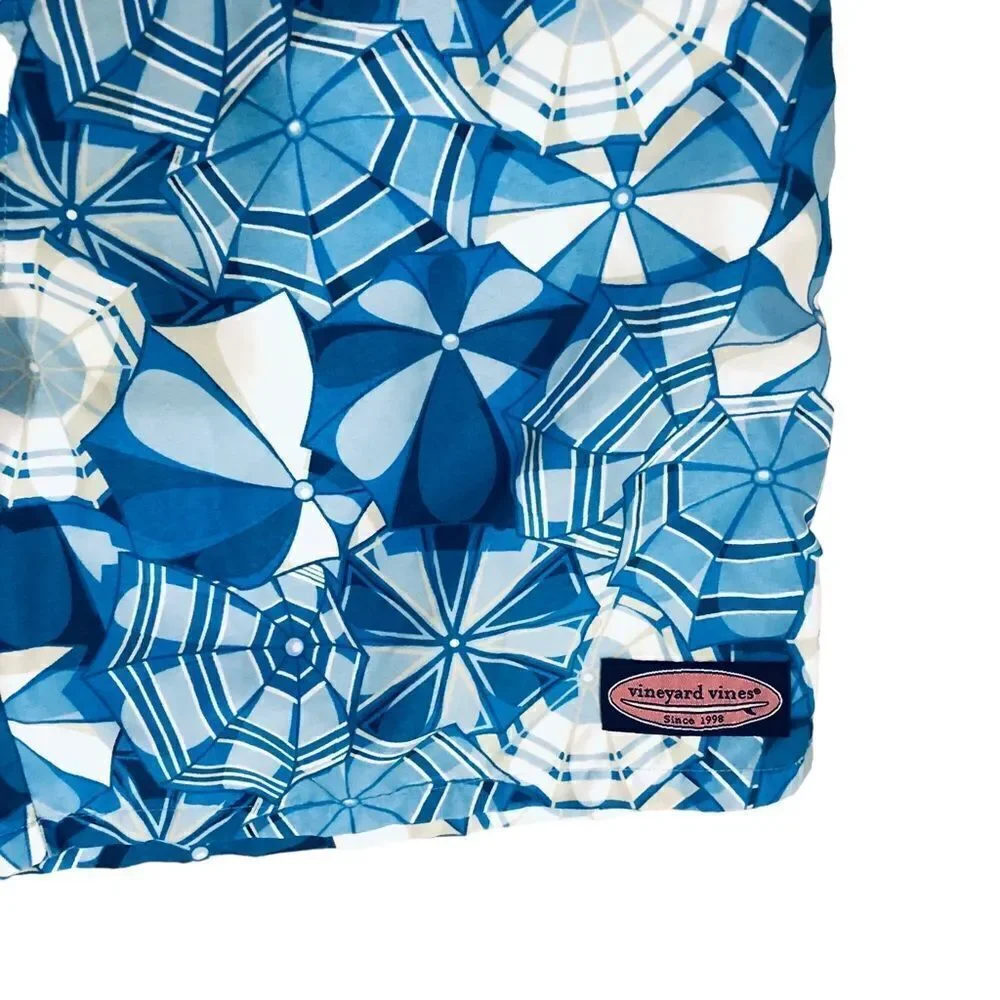 NWOT Vineyard Vines Blue Umbrellas Print Swim Board Trunk Shorts Mens Sz S